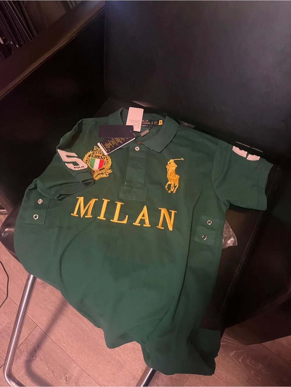 Ralph Lauren Green Polo with Gold Crest & Pony Embroidery